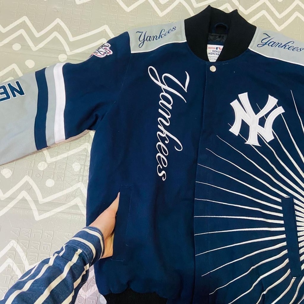 Vintage retro Ny New York Yankees embroidered letterman varsity jacket coat - Picture 7 of 13